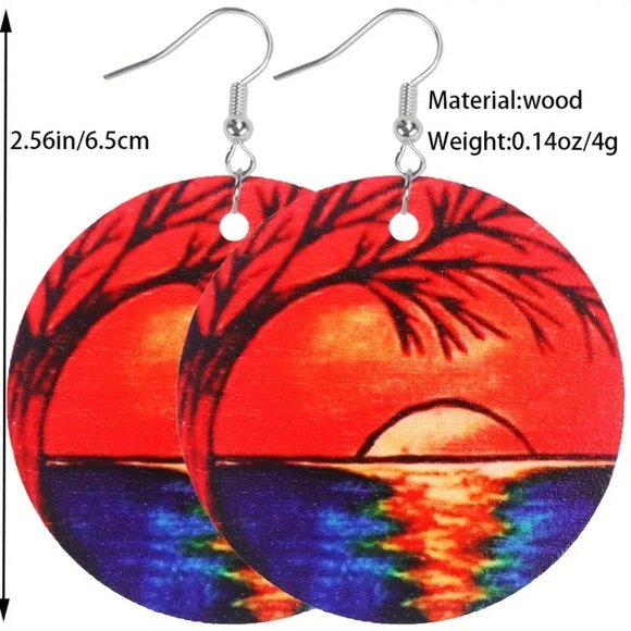 20 Pairs African Totem Black Beauty Pattern Round Dangle Earrings - Picture 4 of 11